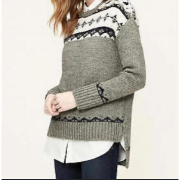 LOFT Sweaters - Ann Taylor Loft Fair Aisle High Low Sweater Gray Women Sz S Nordic Cozy Warm